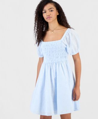 Juniors' Cotton Eyelet Babydoll Dress