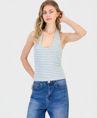 Juniors' Striped Knit Halter Top