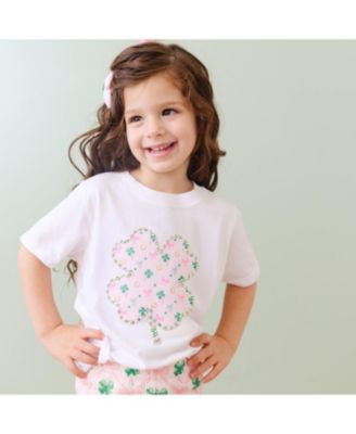 Baby Girls Ditsy Shamrock Patch St. Patrick's Day Short Sleeve T-Shirt