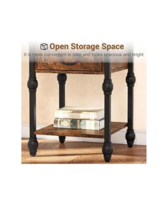 Industrial 2-Tier End Table Nightstand, Drawer Storage Side Table Featured Bedside Organizer for Bedroom