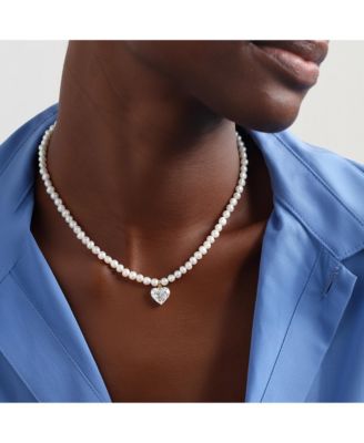 2-Piece Freshwater Pearl Necklace & Heart Crystal Drop Earrings Set