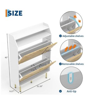 Wood Color Shoe Cabinet, Slim 2-Drawer Shoe Storage Organizer, Adjustable Hidden Entryway Rack, Freestanding Space Shoe Shelf