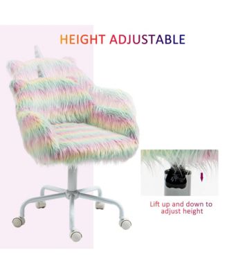 Fluffy Unicorn Office Chair with Mid-Back Armrest Support Rainbow Design