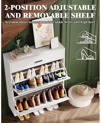 Narrow Shoe Cabinet Storage for Entryway, 3 Drawers, Freestanding Shoe Organizer Wooden,Shoe Rack Storage with 3-Tier Adjustable