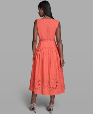 Women's Embroidered Drop Waist Midi Dress