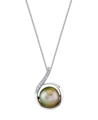 Cultured Tahitian Pearl (11mm) & Diamond Accents Pendant Necklace in Sterling Silver