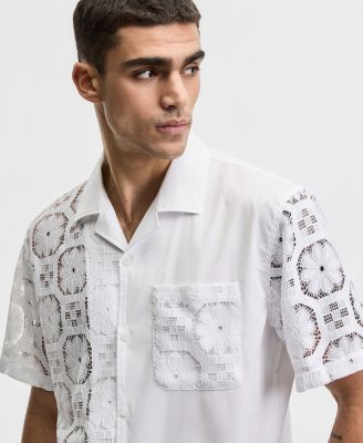 Men's Relaxed-Fit Spliced Lace Short-Sleeve Shirt