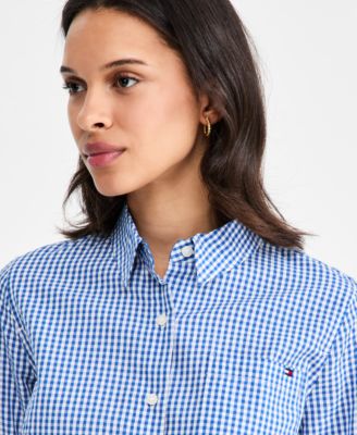 Women's Gingham Print Roll-Tab Shirt