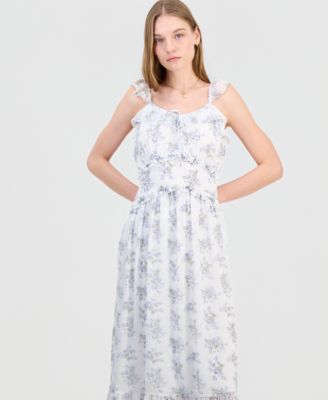 Juniors' Ruffle-Trim Sleeveless Midi Dress