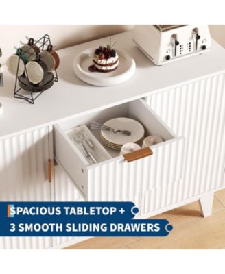 Fluted Sideboard Buffet Cabinet, 47.2in Large Accent Coffee Bar Cupboard Storage Cabinet with 3 Drawers 2 Doors for Kitchen Living Room