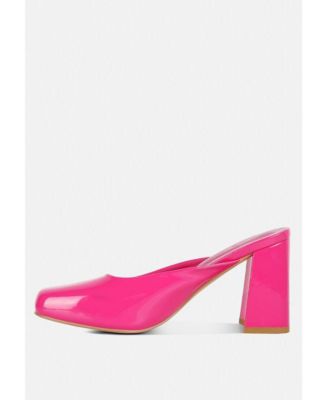 NEOPLAST Womens Patent PU Block Heeled Mules