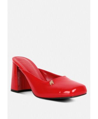 NEOPLAST Womens Patent PU Block Heeled Mules