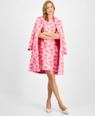 Women's Printed Open-Front Longline Jacket & Jacquard Sleeveless Sheath Dress