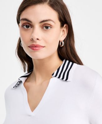 Women's Striped Johnny-Collar Sweater