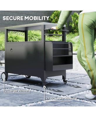 Outdoor Grill Cart Table with Side Table, Stainless Steel Top