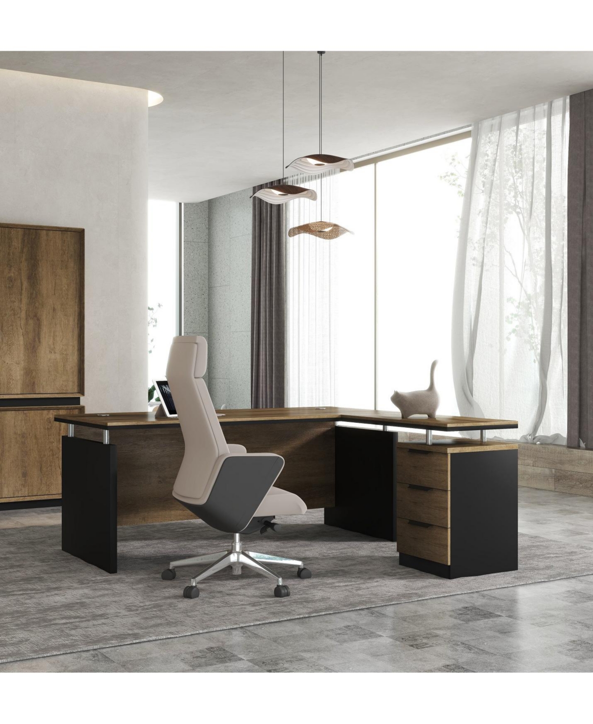 logicfox 63-Inch L-Shaped Compact Desk in Brown with Drawer