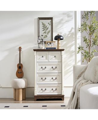 Retro 5 Drawer Dresser Chest with Base Wooden Rustic Chest of Drawers, Storage Dresser Organizer