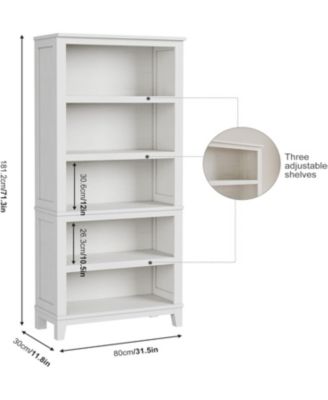 71" Farmhouse Bookcase w/Adjustable Shelves & 31.5" Width, 5 Tier Tall Bookshelf with Wooden Legs, Rustic Vintage Book Shelf