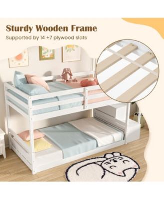 Twin Over Twin Bunk Bed with Storage Stairs, Solid Wood Frame - 42