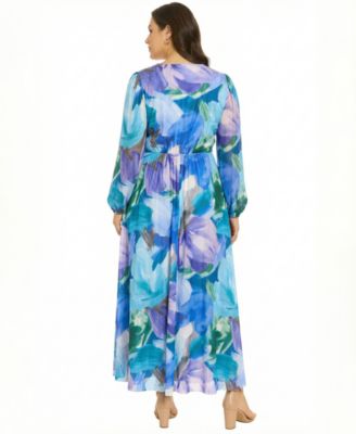 Plus Size Long-Sleeve V-Neck Maxi Dress