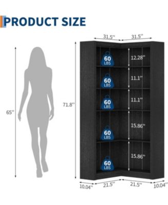 Corner Bookshelf, 71.8 in Corner Bookcase, L-Shaped Bookshelf Farmhouse Bookcase, 5 Tier Display Shelf Heavy Duty Bookcases