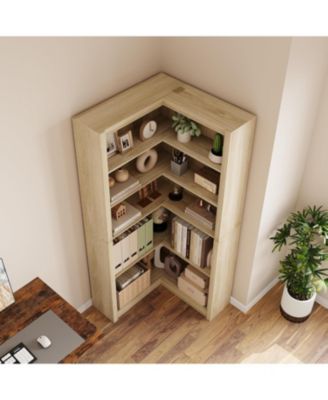 Corner Bookshelf, 71.8 in Corner Bookcase, L-Shaped Bookshelf Farmhouse Bookcase, 5 Tier Display Shelf Heavy Duty Bookcases