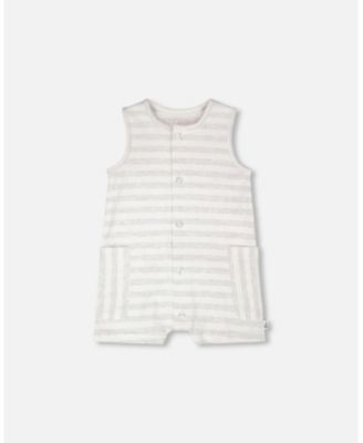 Baby Boys Cotton Striped Romper White and Grey Stripes