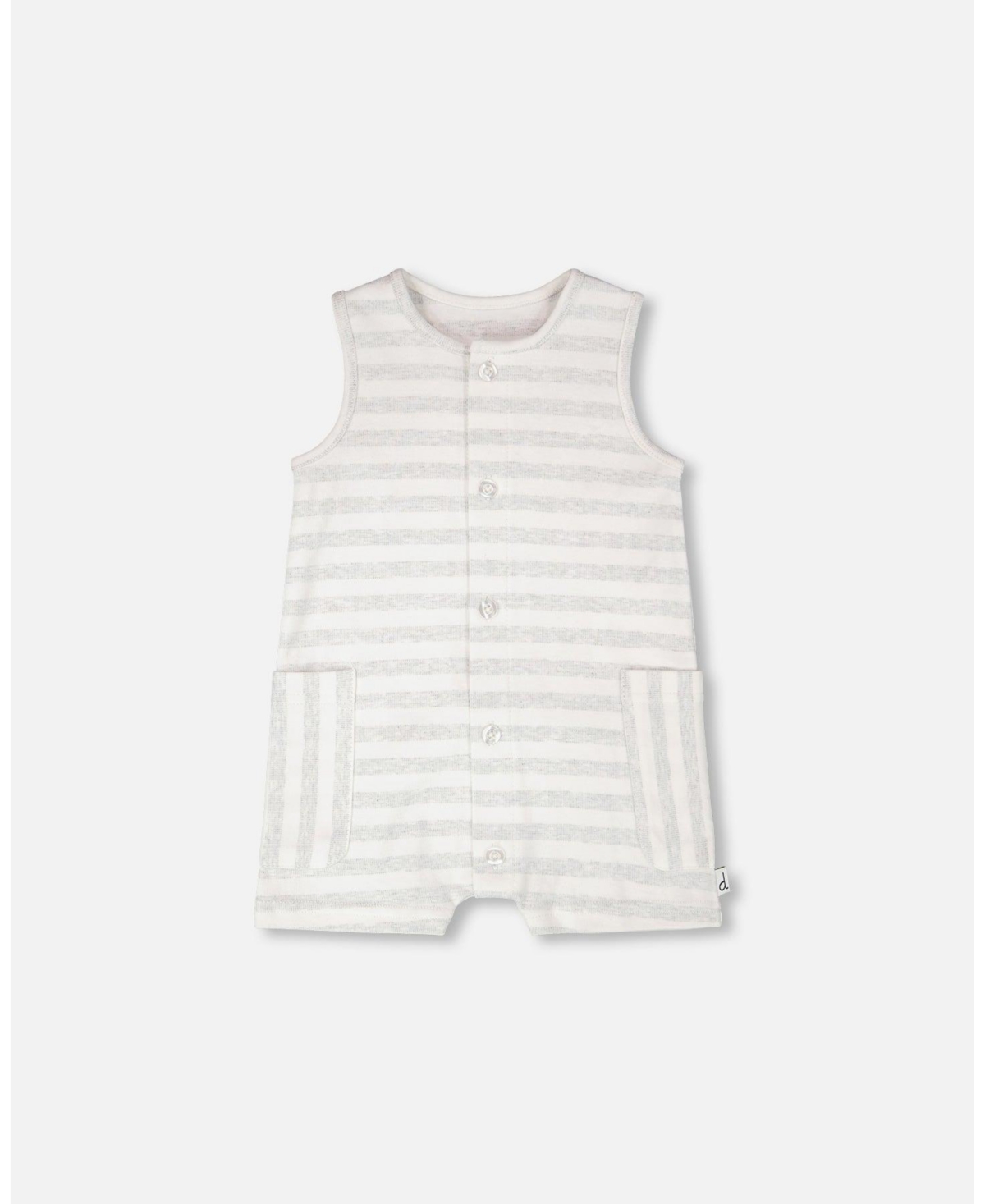Draft - Deux par Baby Boys Cotton Striped Romper White and Grey Stripes