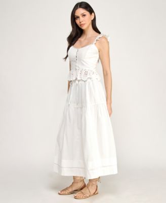 Juniors' Button Up Eyelet Top & Midi Skirt, 2-Piece Set