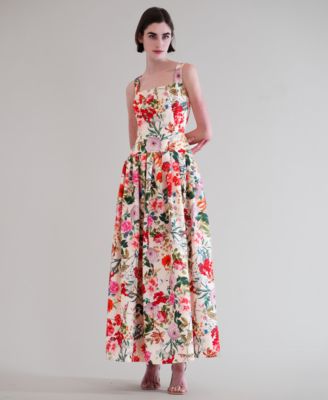 Women's Square Neck Drop Waist Maxi Dress