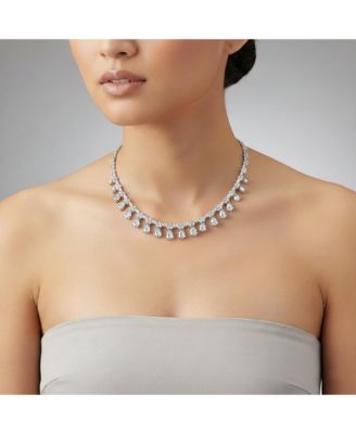 Dazzling White Gold Plated Cubic Zirconia Satement Necklace