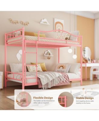 Twin Over Twin Bunk Bed with Ladder & Full Guardrails, Heavy-Duty Metal Frame, 400 lb Capacity, Space-Saving, Noise-Free, Pink