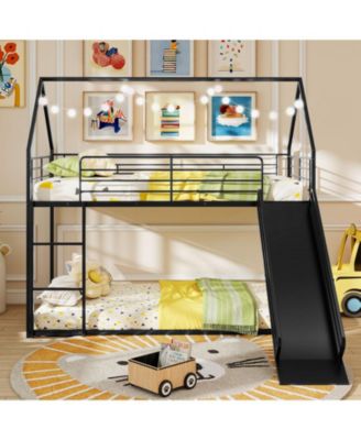 Kids House Style Metal Low Bunk Bed, Twin Over Twin - One Size Fits All