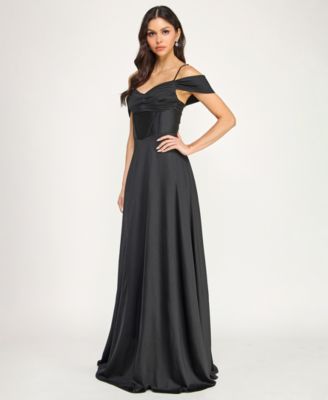 Juniors' Off-The-Shoulder Lace Up Back Gown