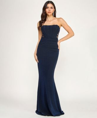 Juniors' Glitter Knit Strapless Gown