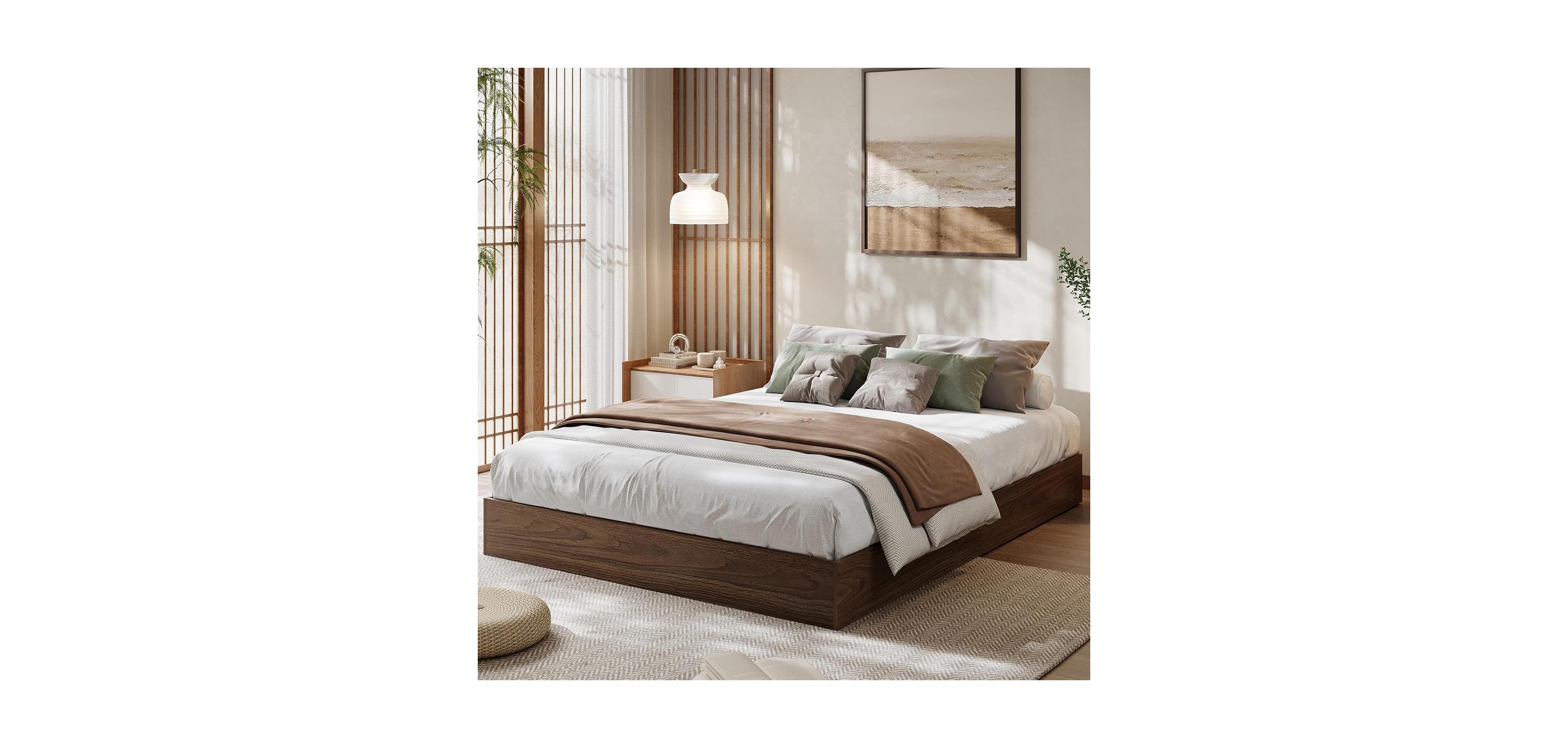 gaomon Wood Platform Bed Frame, Wooden Frame Without Headboard, Slat Support, Easy Assembly (Burlywood, California King)