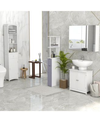 67" Freestanding Tall Linen Tower Bathroom Storage Cabinet with 3-Tier Shelf