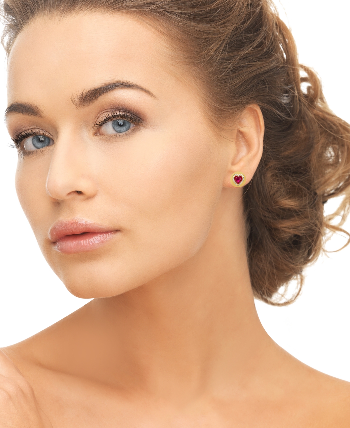 Macy's 2-Piece Lab-Grown Ruby (3.20 ct. t.w.) & Lab-Grown White Sapphire (0.24 ct. t.w.) Heart Stud Earrings Set in 14k Gold Over Sterling Silver