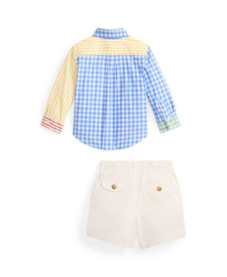 Baby Boys' Poplin Fun Long-Sleeve Shirt and Shorts, 2-Piece Set