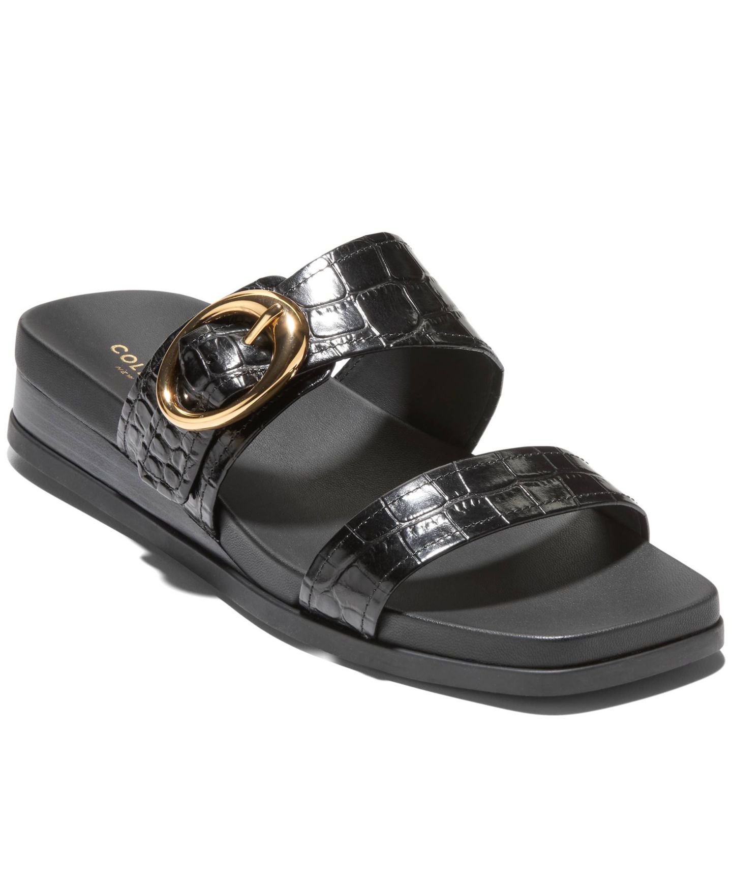 Женские сандалии Cole Haan Oaklynn Double Band Slip-On Footbed, цвет: Чёрный кожаный — фото 1