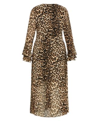 Women's Plus Size Plunge Frill Print Maxi Dress