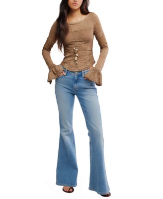 Women's Flared-Sleeve Sheer Lace Top