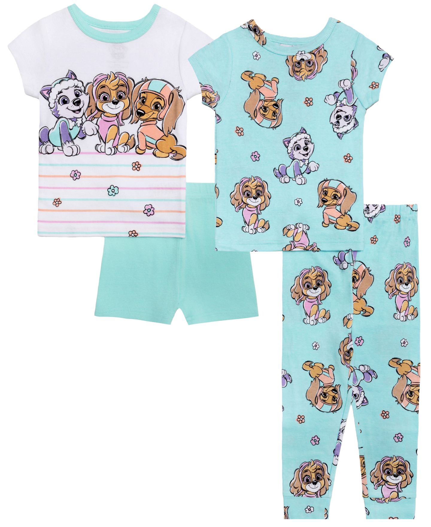 Детская пижама Paw Patrol: топы, шорты и брюки с принтами, набор из 4 шт., 2T-4T, цвет: Синий — фото 1