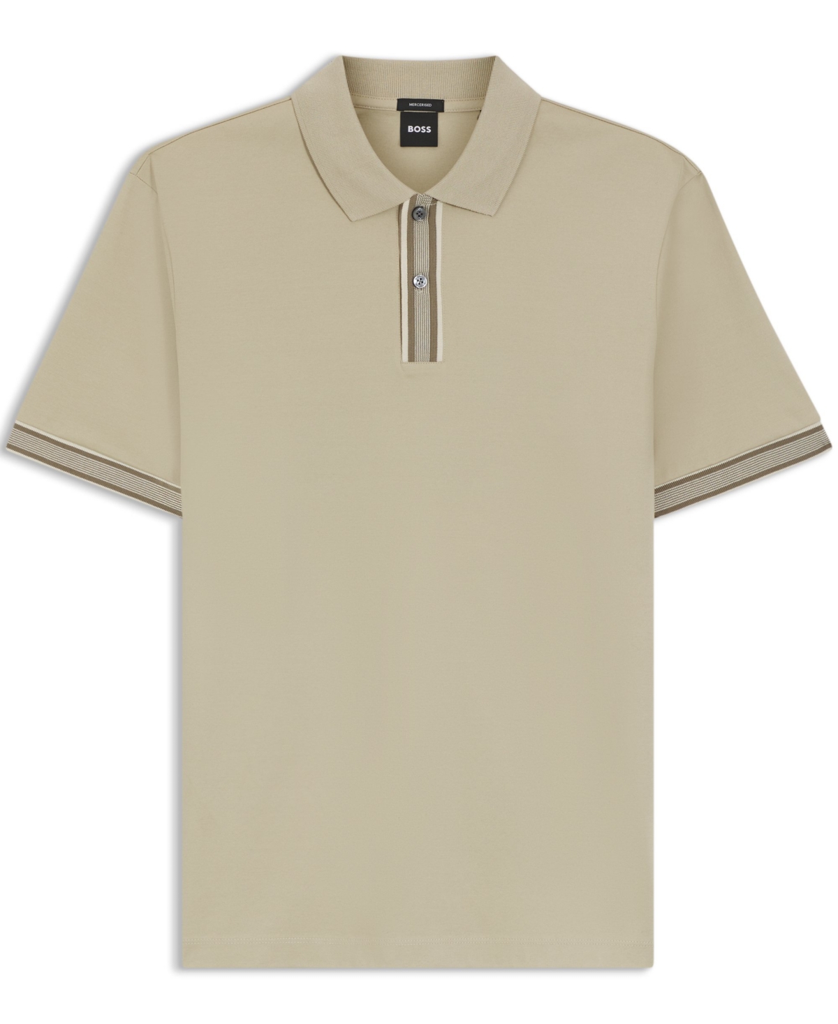 Boss by Hugo Men's Mercerised-Cotton Striped Trim Polo Shirt
