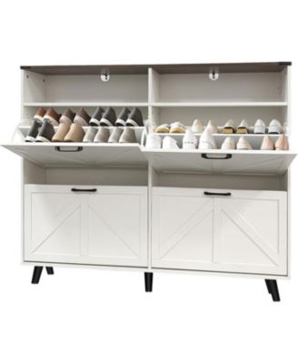 Freestanding Shoe Cabinet with 4 Flip Drawers, Farmhouse Narrow Shoe Storage