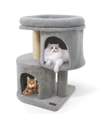 Space-Saving Cat Tree, 26-Inch Compact Cat Tower with Anti-Tip Design, 2 Condos & Sisal Scratching Posts for Small Spaces