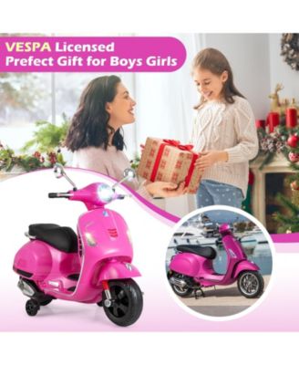 12V Kids Electric Motorcycle Licensed VESPA with Music and Training Wheels.