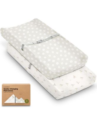 2pk Soothe Changing Pad Covers for Girl, Boy, Soft Cotton Contoured Diaper Changing Table Pad Covers