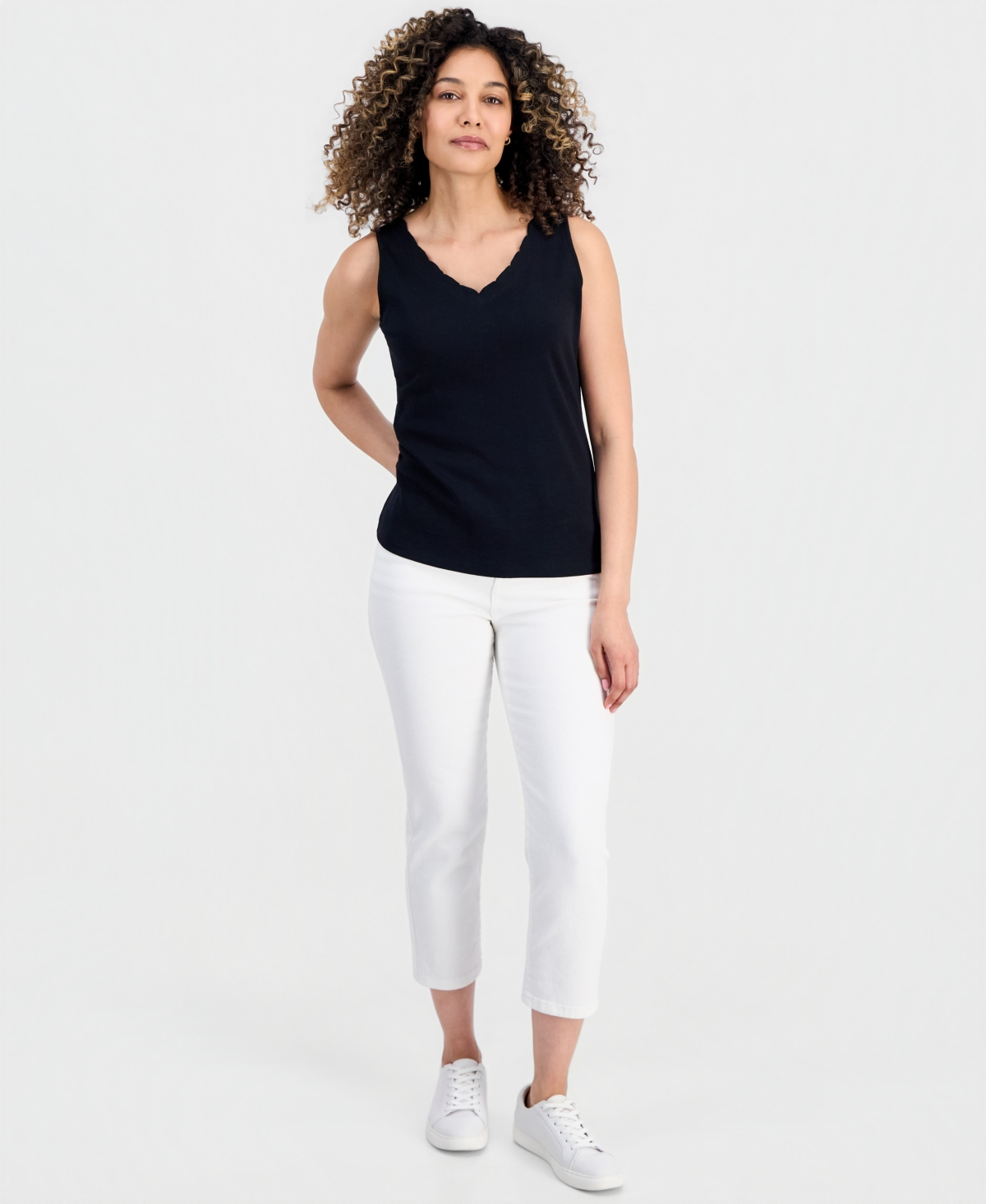 Style & Co Petite Scalloped V-Neck Tank Top, Macy's Exclusive