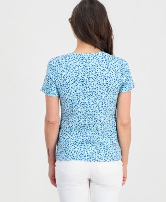 Petite Scattered Buds Henley Short-Sleeve T-Shirt